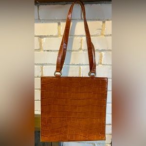 Vtg Yves Saint Laurent YSL croc leather footed shoulder tote bag purse 13x13x5